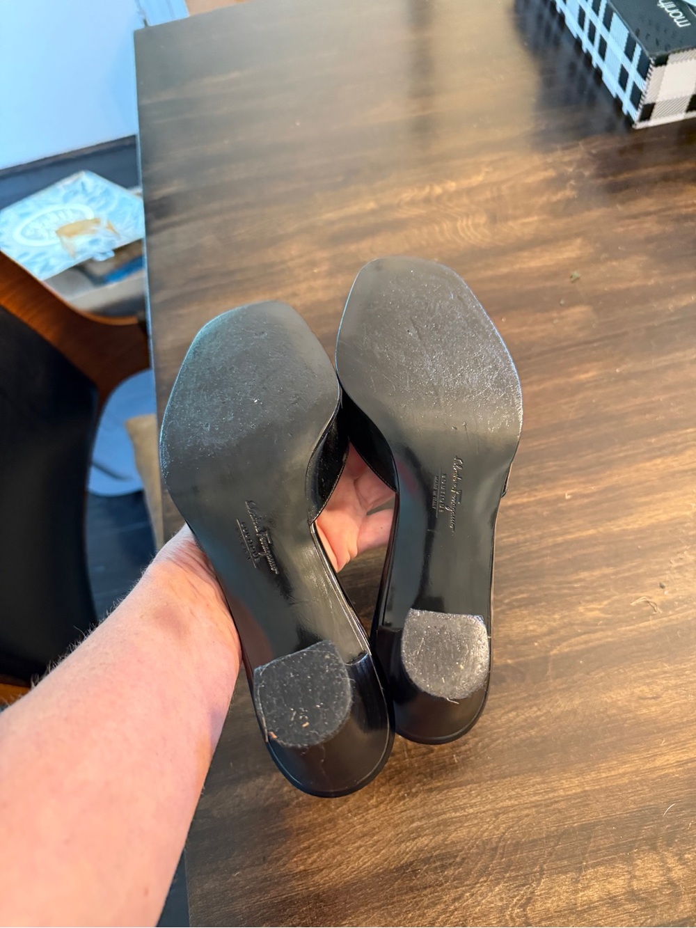 Salvatore Ferragamo Black Patent Leather Slide Mules with Silver Logo - Picture 3 of 4